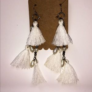 SOLD    Faux pearl and white TASSEL Earrings